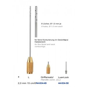 kaniula do liposukcji z ośmioma otworami bocznymi o średnicy 1mm,  fi 2mm, 15cm, LUER LOCK